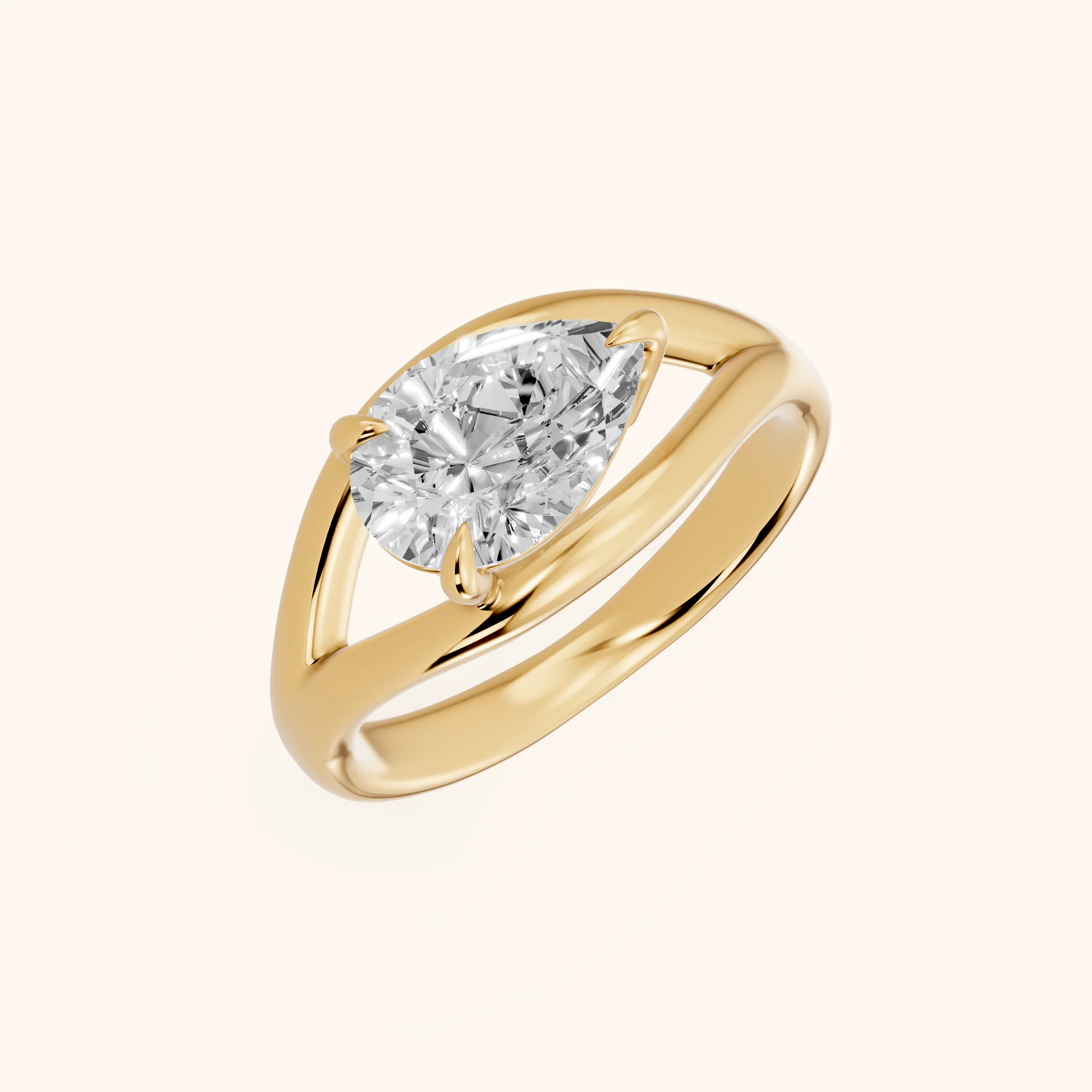 Seraphina Criss Cross Pear Diamond Engagement Ring in Yellow Gold