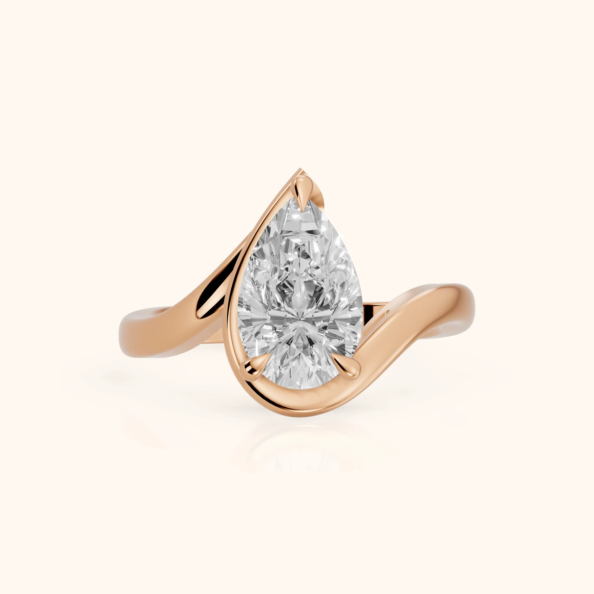 Tabitha Bypass Partial Bezel Pear Diamond Engagement Ring in Rose Gold — view 1