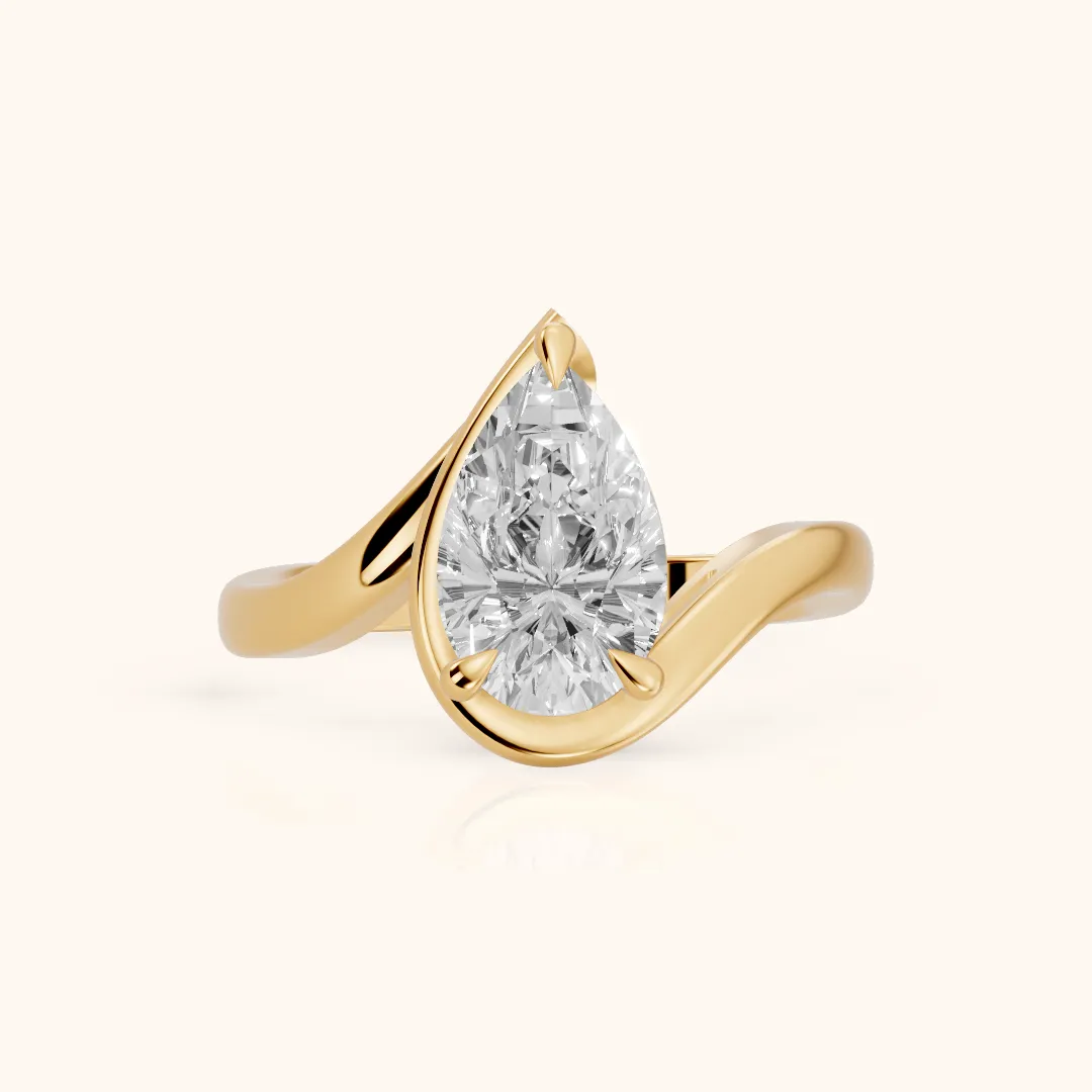 Tabitha Bypass Partial Bezel Pear Diamond Engagement Ring in Yellow Gold — view 2