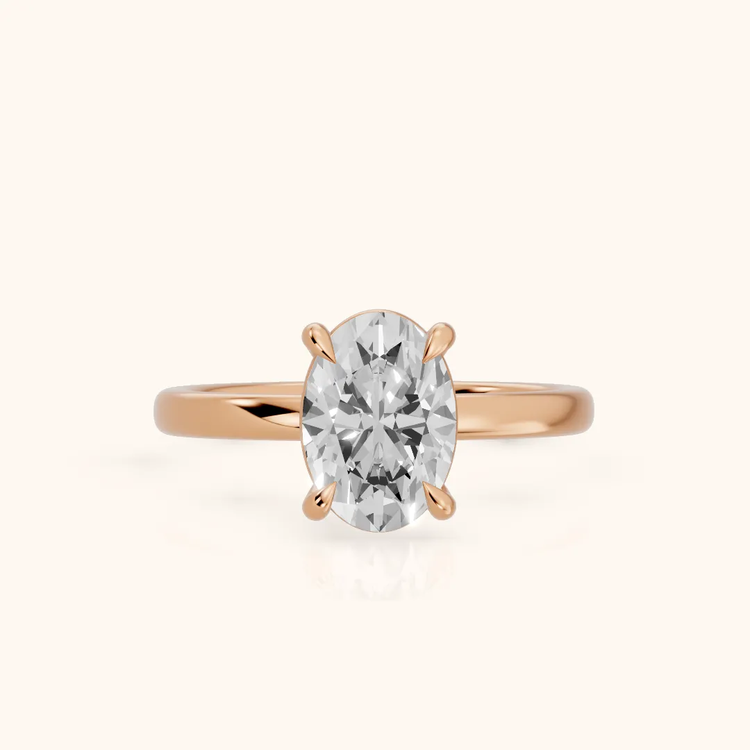 Cassandra Claw Prong Solitaire Oval Diamond Engagement Ring in Rose Gold — view 2