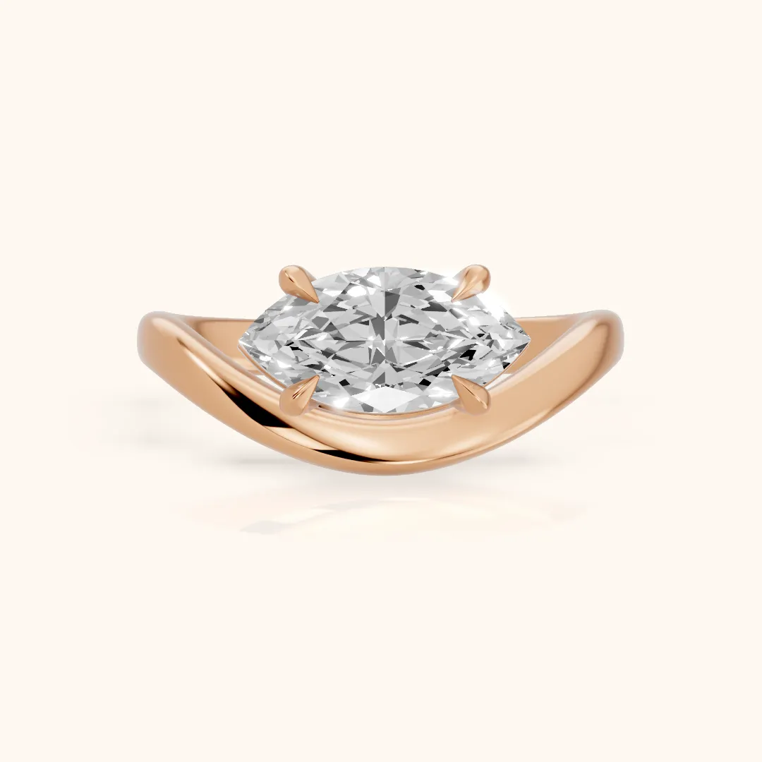 Katherine East-West Bypass Marquise Diamond Engagement Ring in Rose Gold — view 2