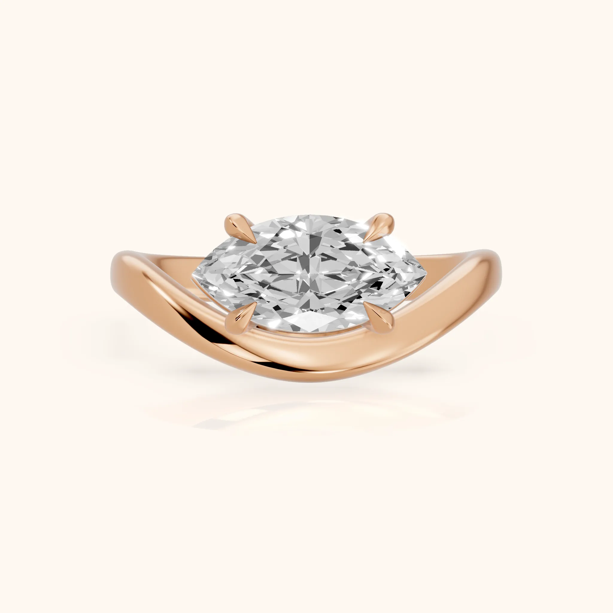 Katherine East-West Bypass Marquise Diamond Engagement Ring in Rose Gold — view 1