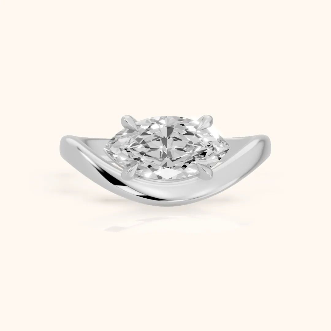 Katherine East-West Bypass Marquise Diamond Engagement Ring in Platinum — view 2
