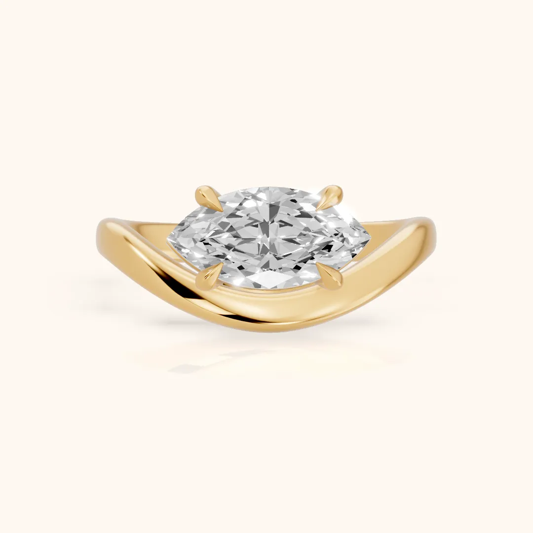 Katherine East-West Bypass Marquise Diamond Engagement Ring in Yellow Gold — view 2