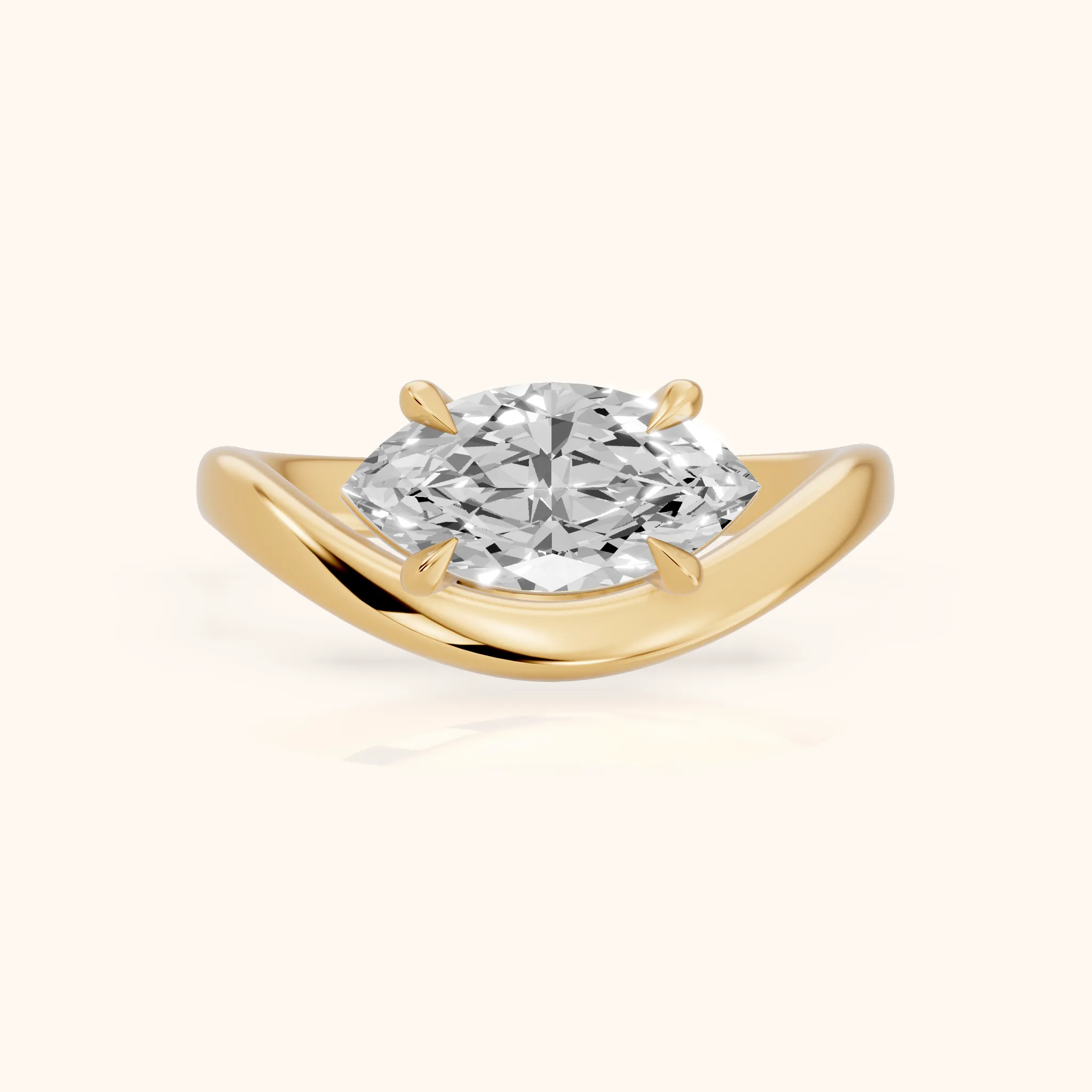 Katherine East-West Bypass Marquise Diamond Engagement Ring in Yellow Gold — view 1