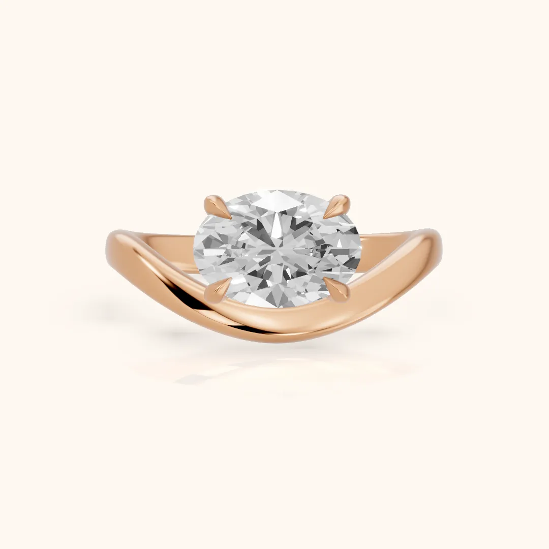 Katherine East-West Bypass Oval Diamond Engagement Ring in Rose Gold — view 2