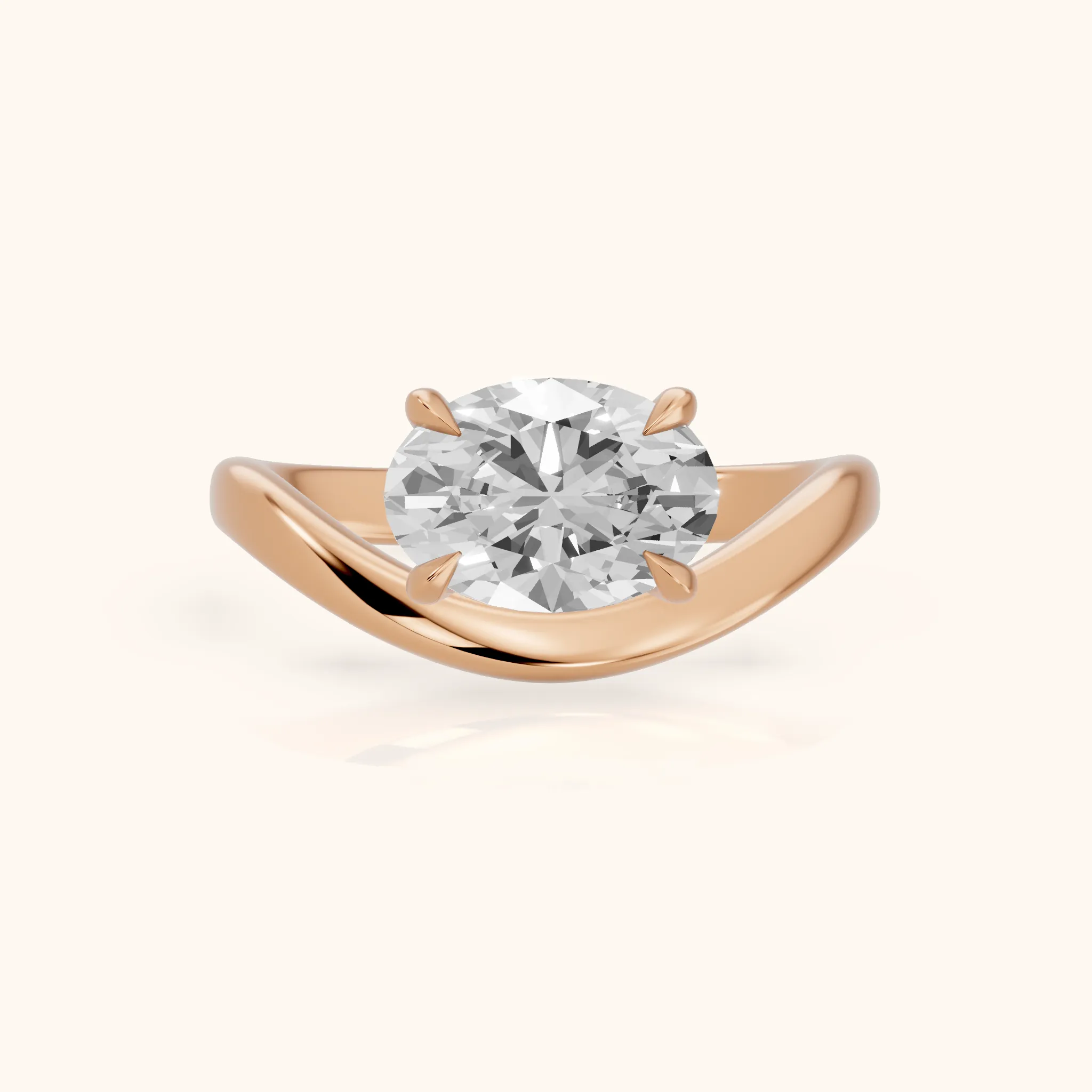 Katherine East-West Bypass Oval Diamond Engagement Ring in Rose Gold — view 1
