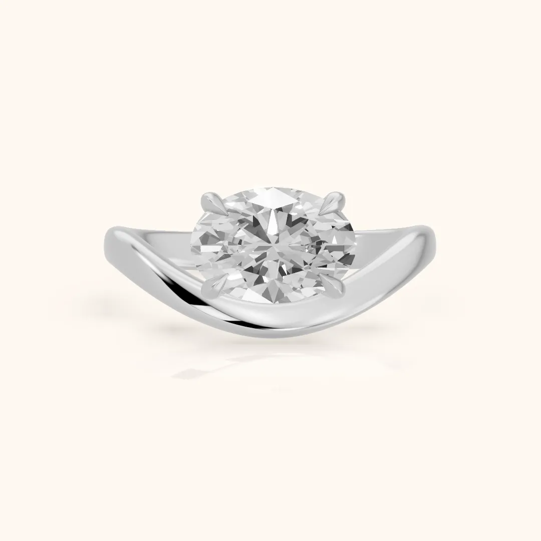 Katherine East-West Bypass Oval Diamond Engagement Ring in Platinum — view 2
