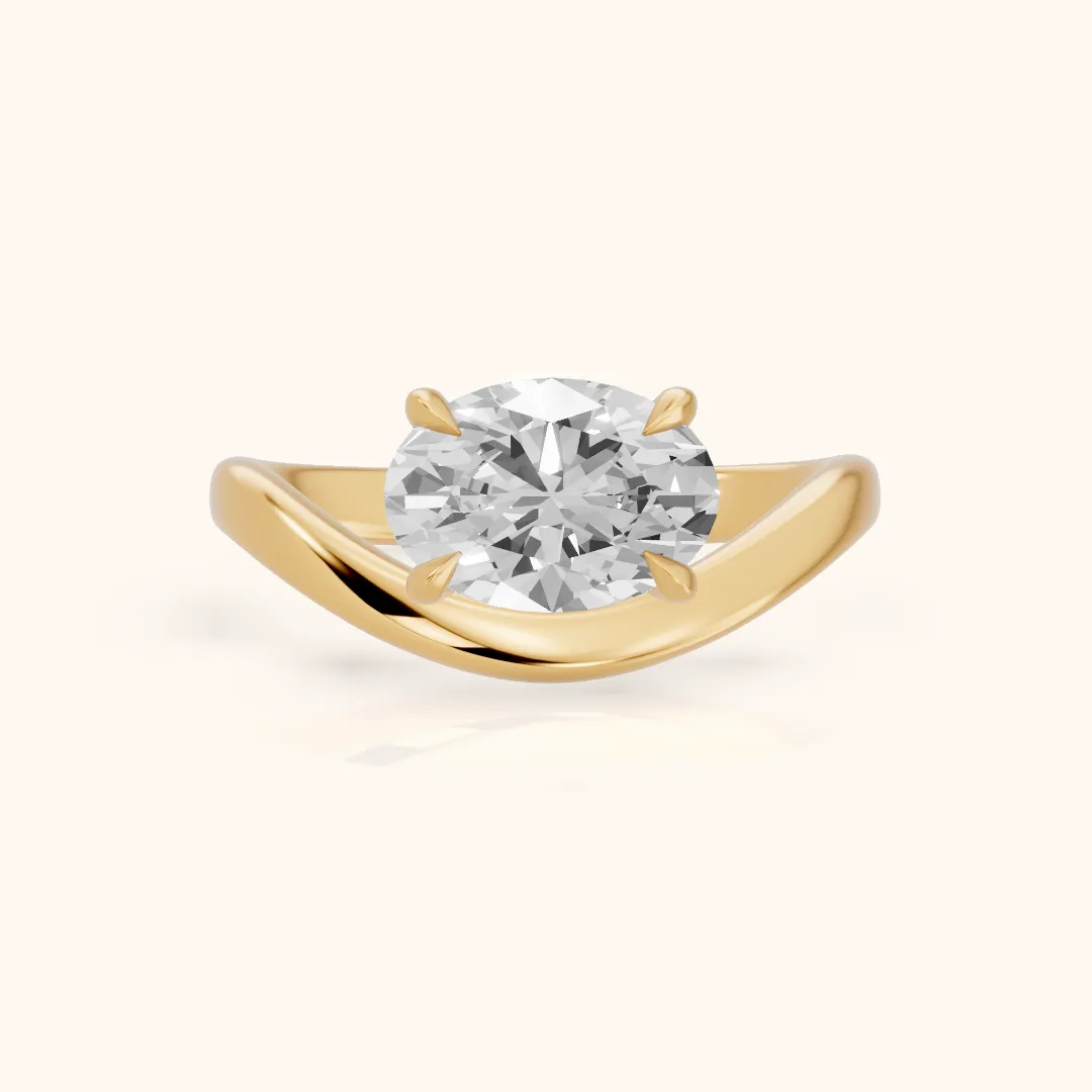 Katherine East-West Bypass Oval Diamond Engagement Ring in Yellow Gold — view 2
