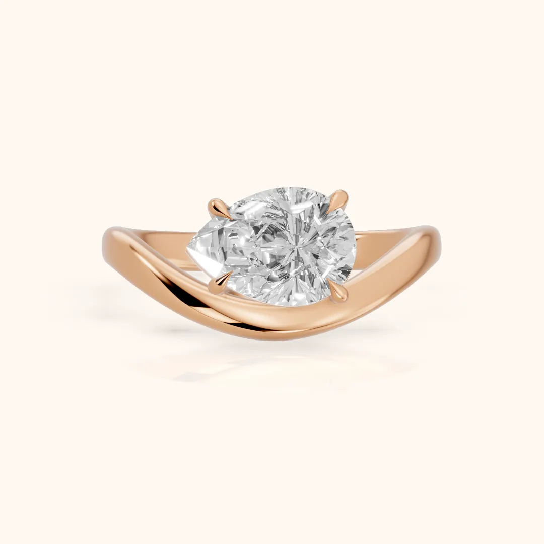 Katherine East-West Bypass Pear Diamond Engagement Ring in Rose Gold — view 2