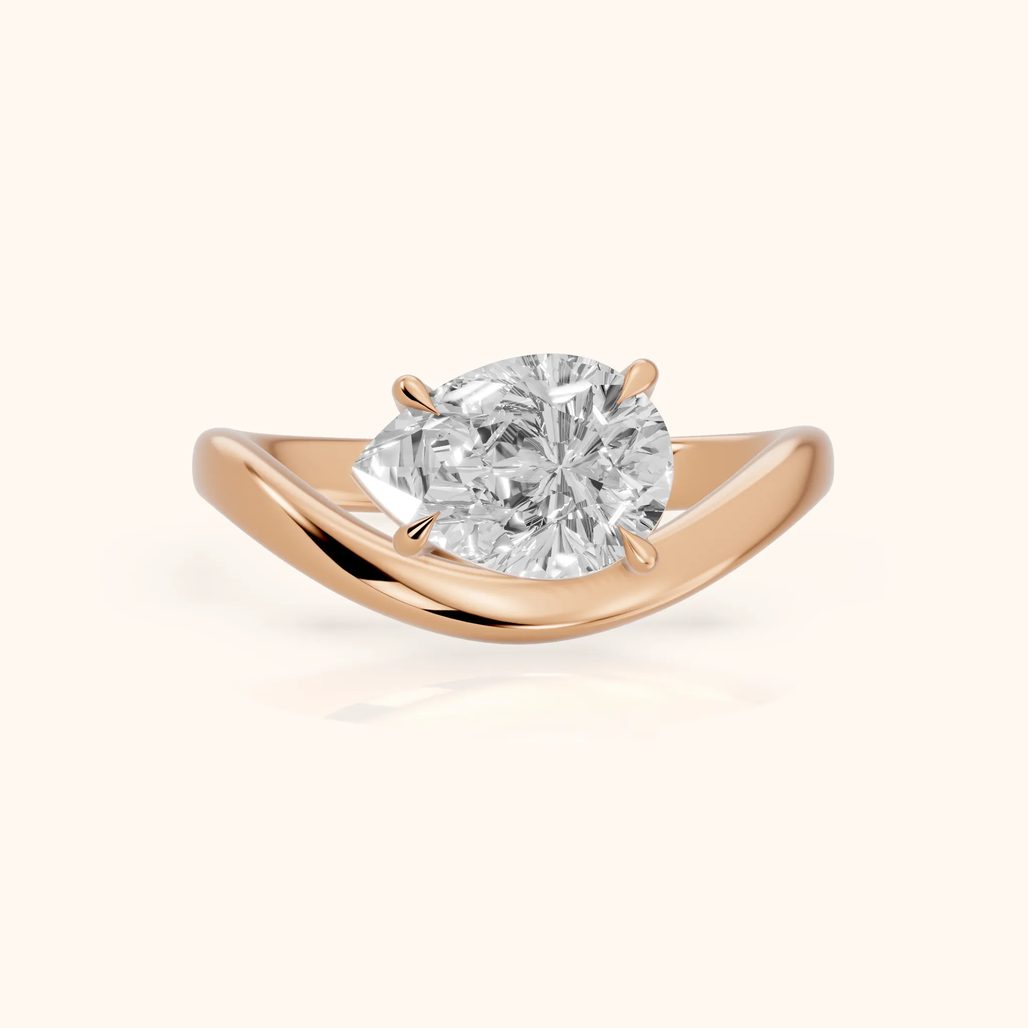 Katherine East-West Bypass Pear Diamond Engagement Ring in Rose Gold — view 1