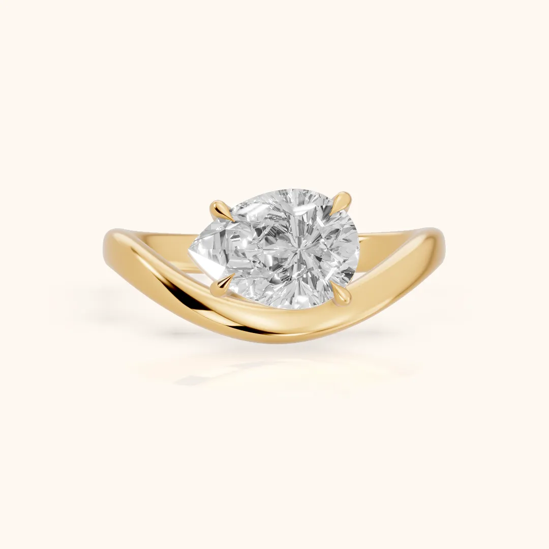 Katherine East-West Bypass Pear Diamond Engagement Ring in Yellow Gold — view 2