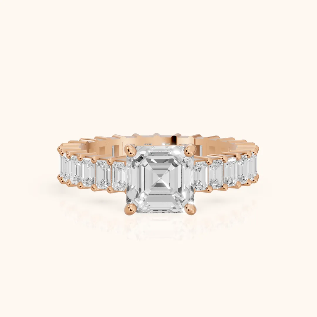 Mallory Shared Prong Asscher Diamond Engagement Ring in Rose Gold — view 2