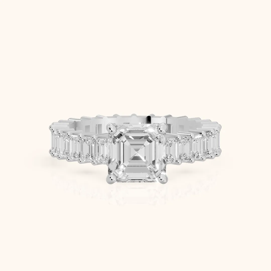 Mallory Shared Prong Asscher Diamond Engagement Ring in Silver — view 2