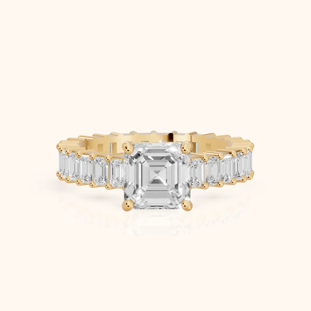 Mallory Shared Prong Asscher Diamond Engagement Ring in Yellow Gold — view 2