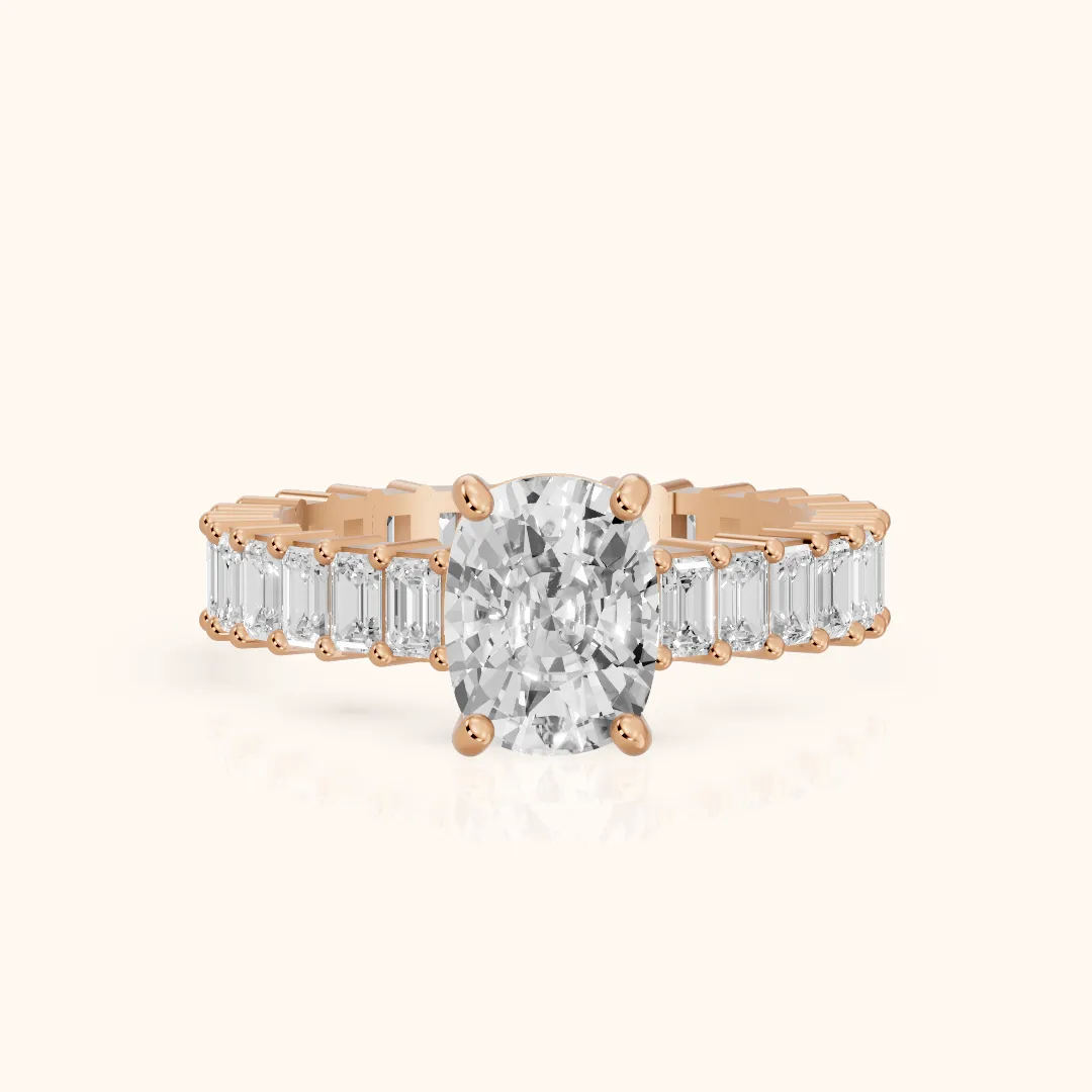 Mallory Shared Prong Cushion Diamond Engagement Ring in Rose Gold — view 2