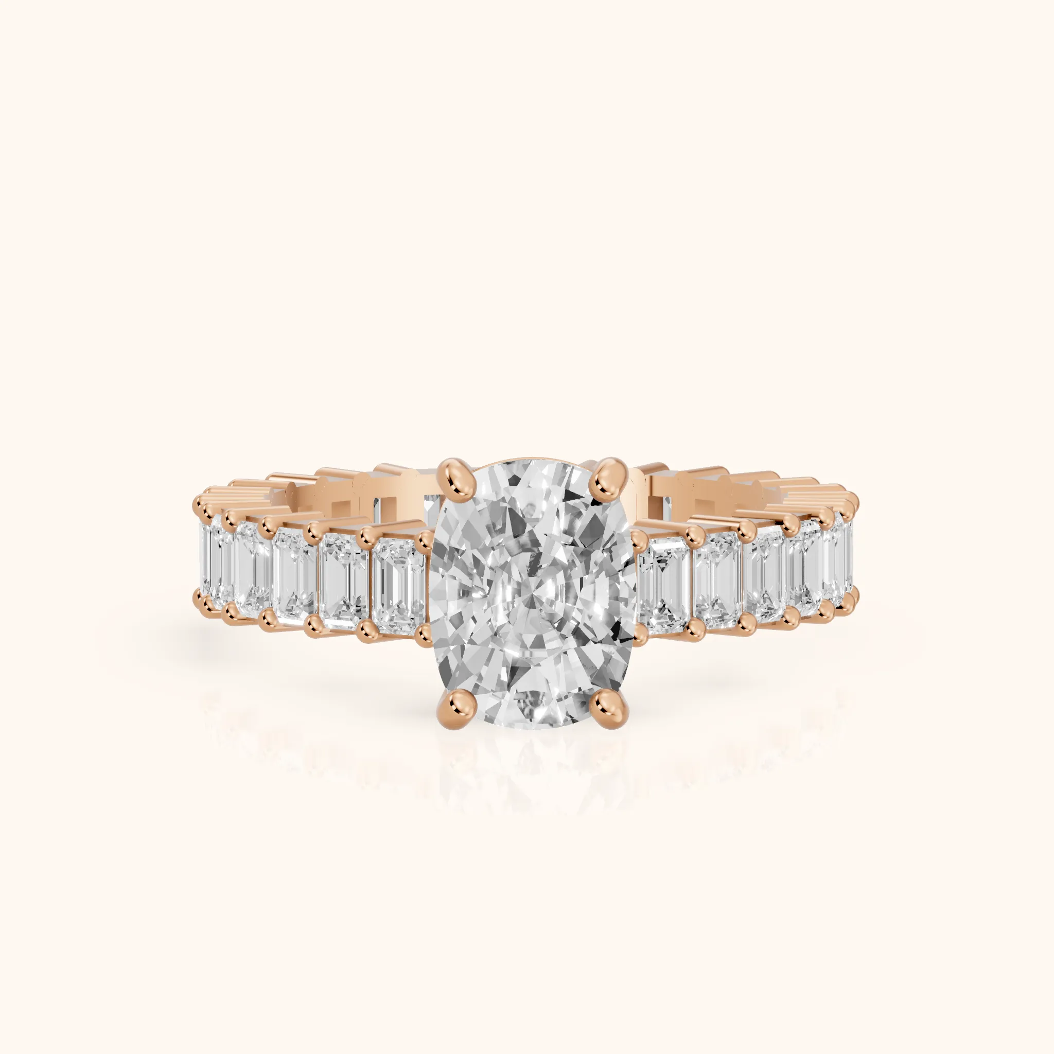 Mallory Shared Prong Cushion Diamond Engagement Ring in Rose Gold — view 1