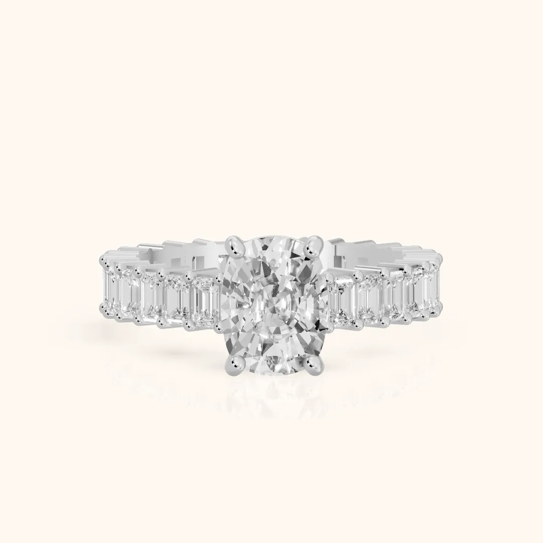 Mallory Shared Prong Cushion Diamond Engagement Ring in Silver — view 2