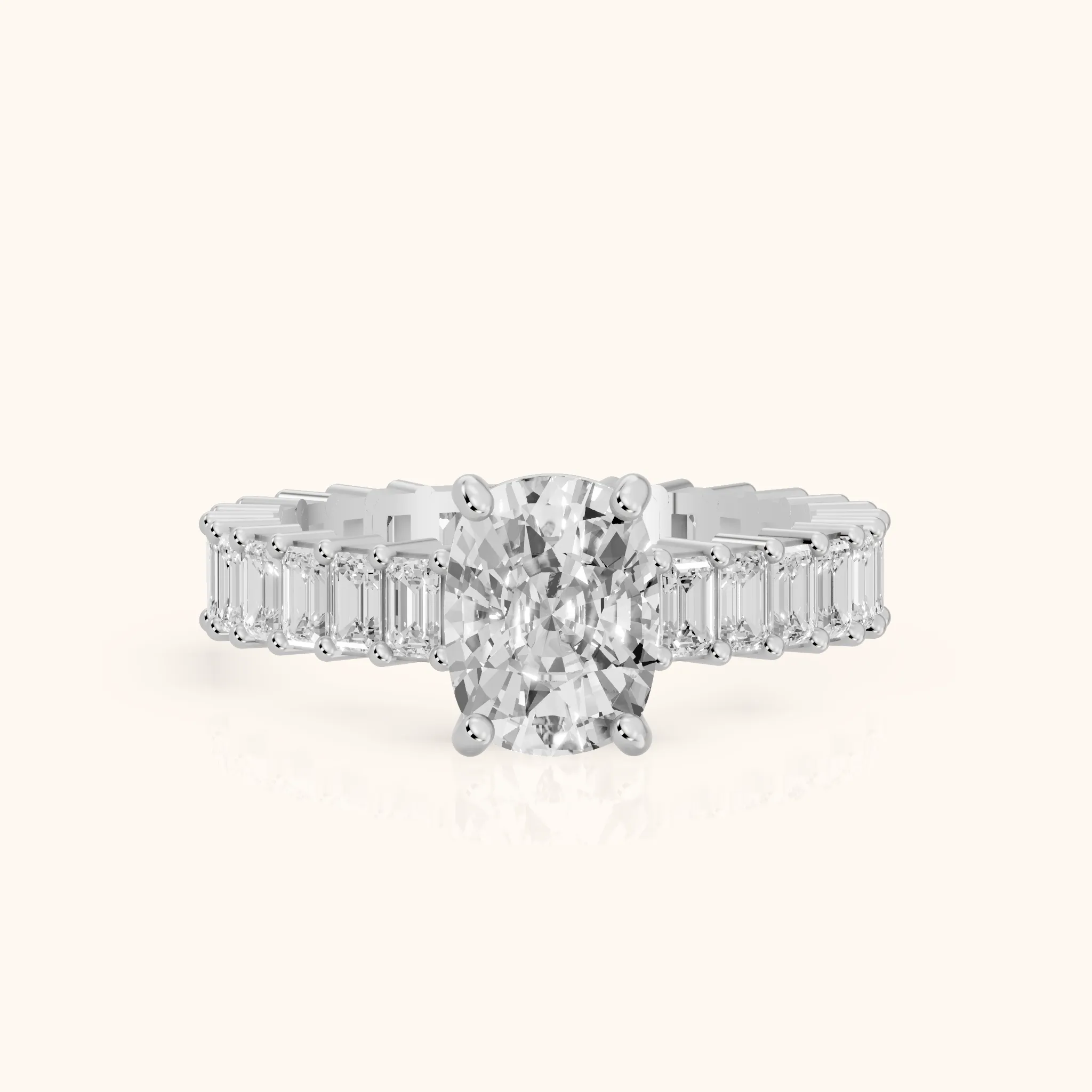 Mallory Shared Prong Cushion Diamond Engagement Ring in Silver — view 1