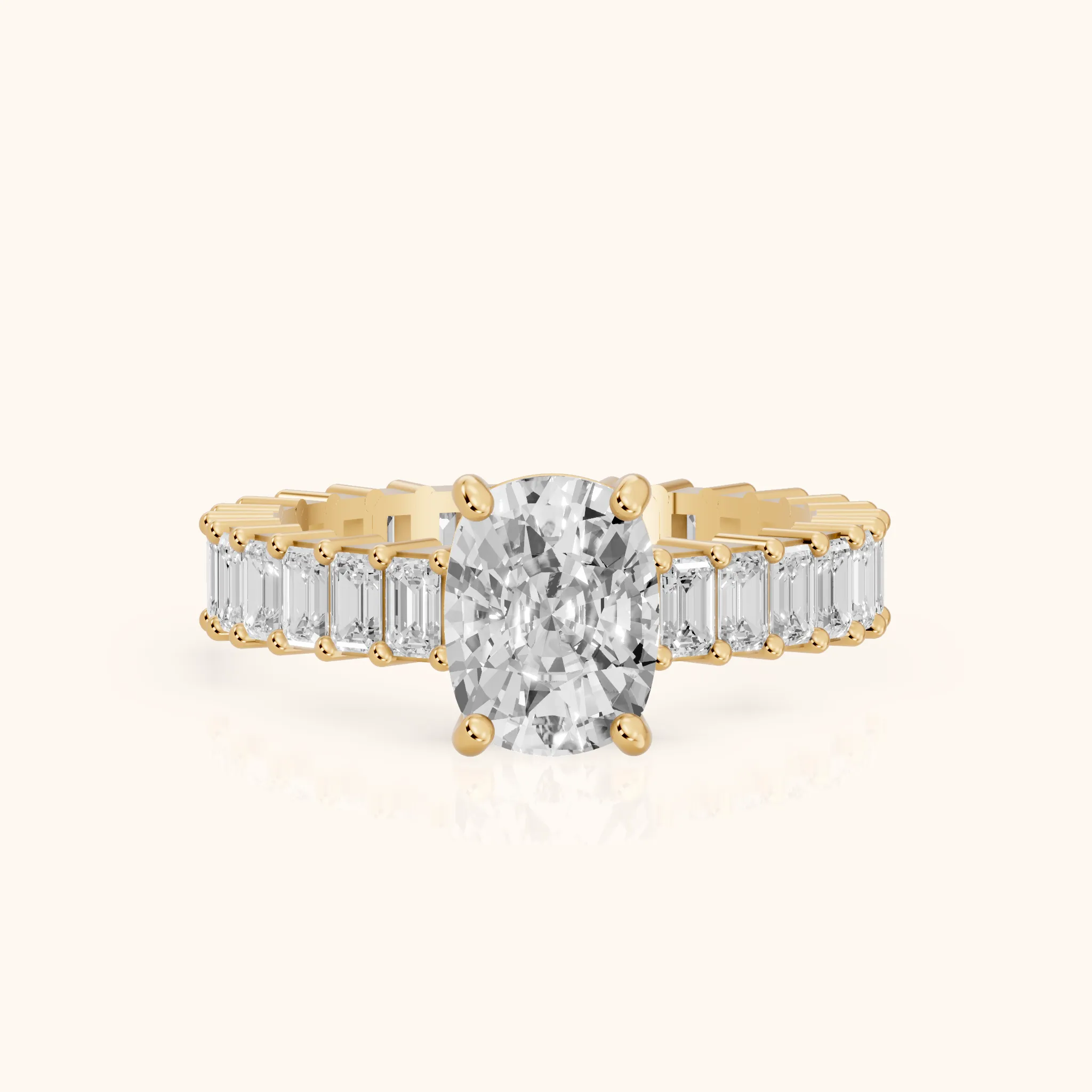 Mallory Shared Prong Cushion Diamond Engagement Ring in Yellow Gold — view 1