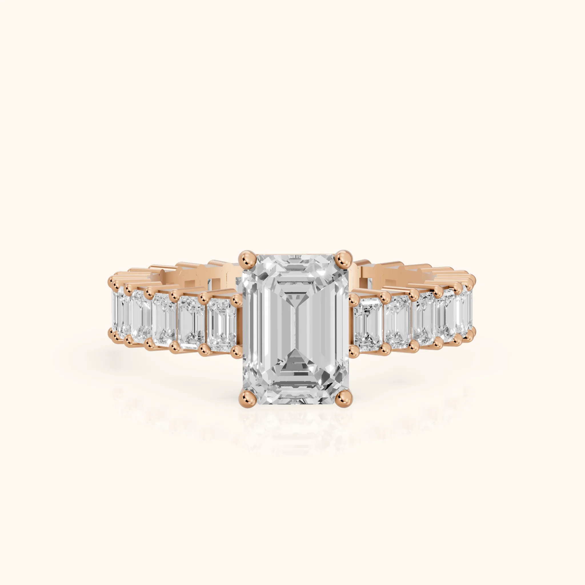 Mallory Shared Prong Emerald Diamond Engagement Ring in Rose Gold — view 1