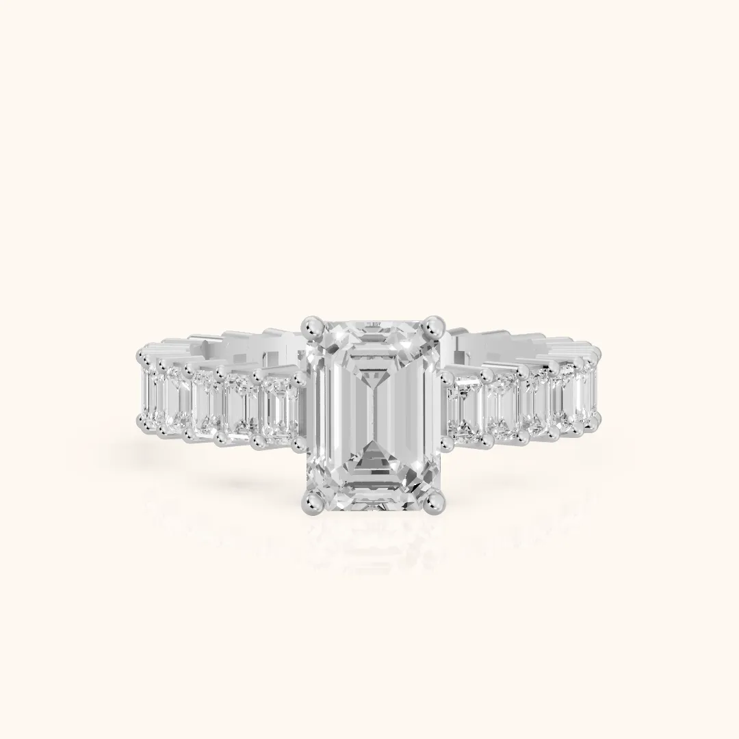 Mallory Shared Prong Emerald Diamond Engagement Ring in Silver — view 2