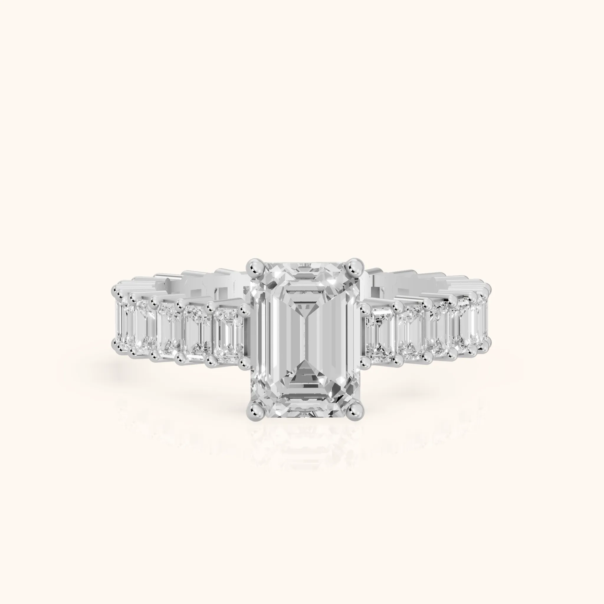 Mallory Shared Prong Emerald Diamond Engagement Ring in Silver — view 1
