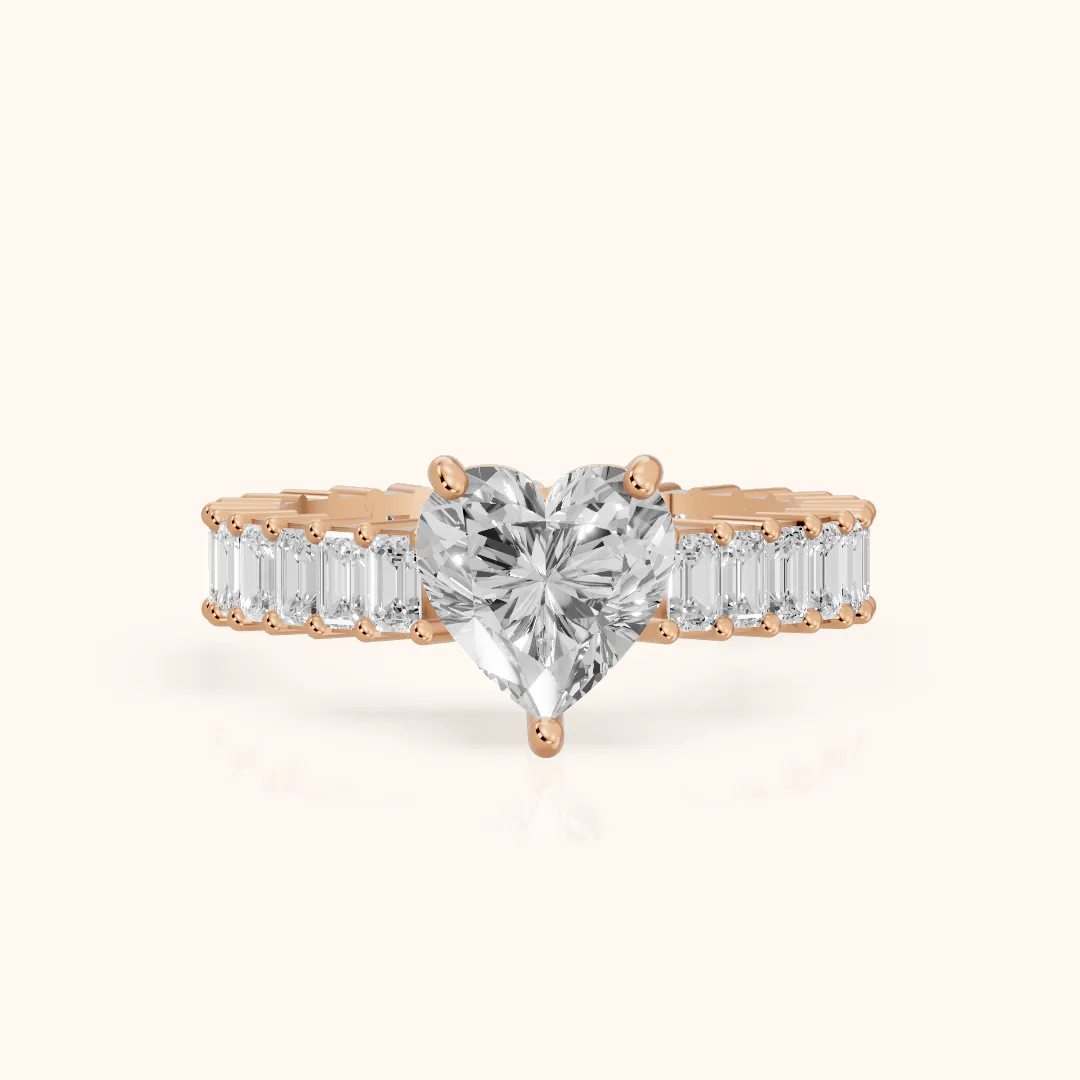 Mallory Shared Prong Heart Diamond Engagement Ring in Rose Gold — view 2
