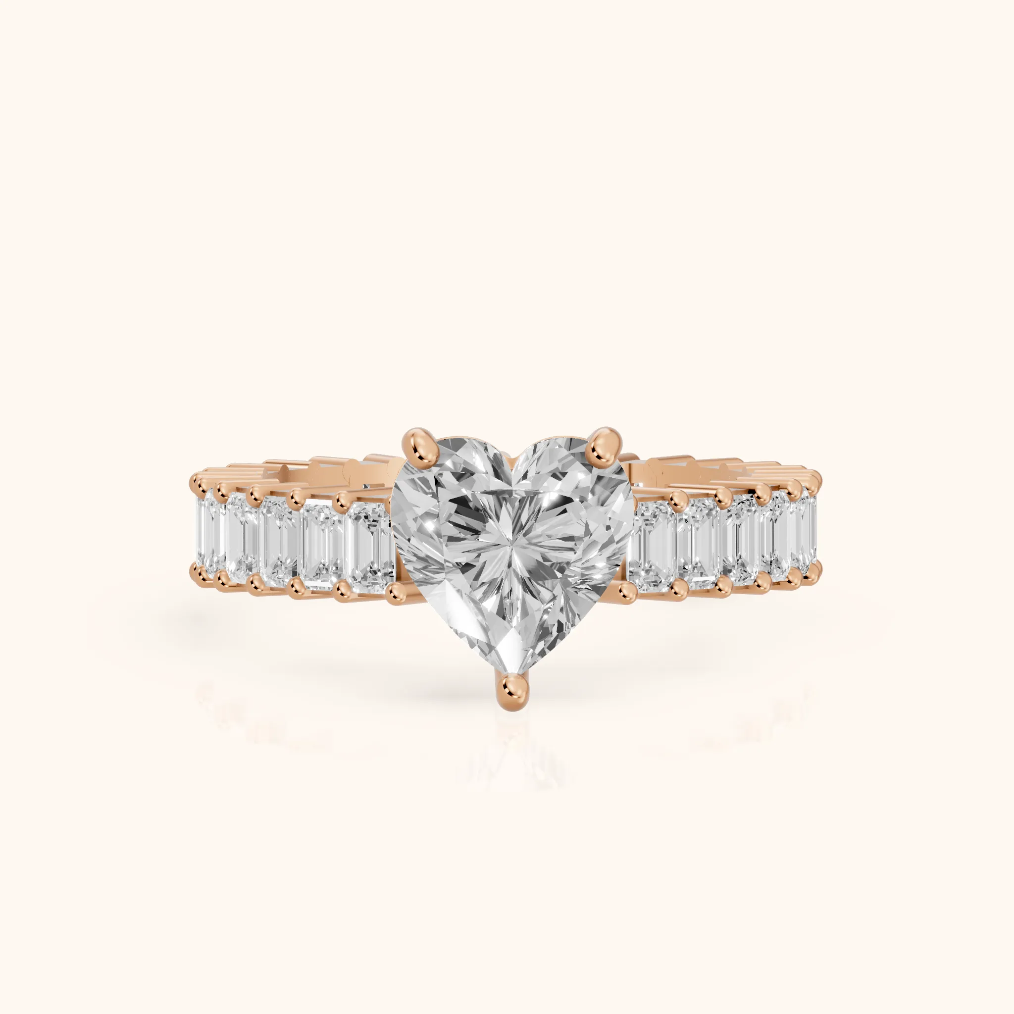 Mallory Shared Prong Heart Diamond Engagement Ring in Rose Gold — view 1