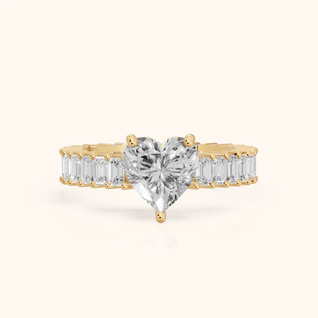 Mallory Shared Prong Heart Diamond Engagement Ring in Yellow Gold — view 2