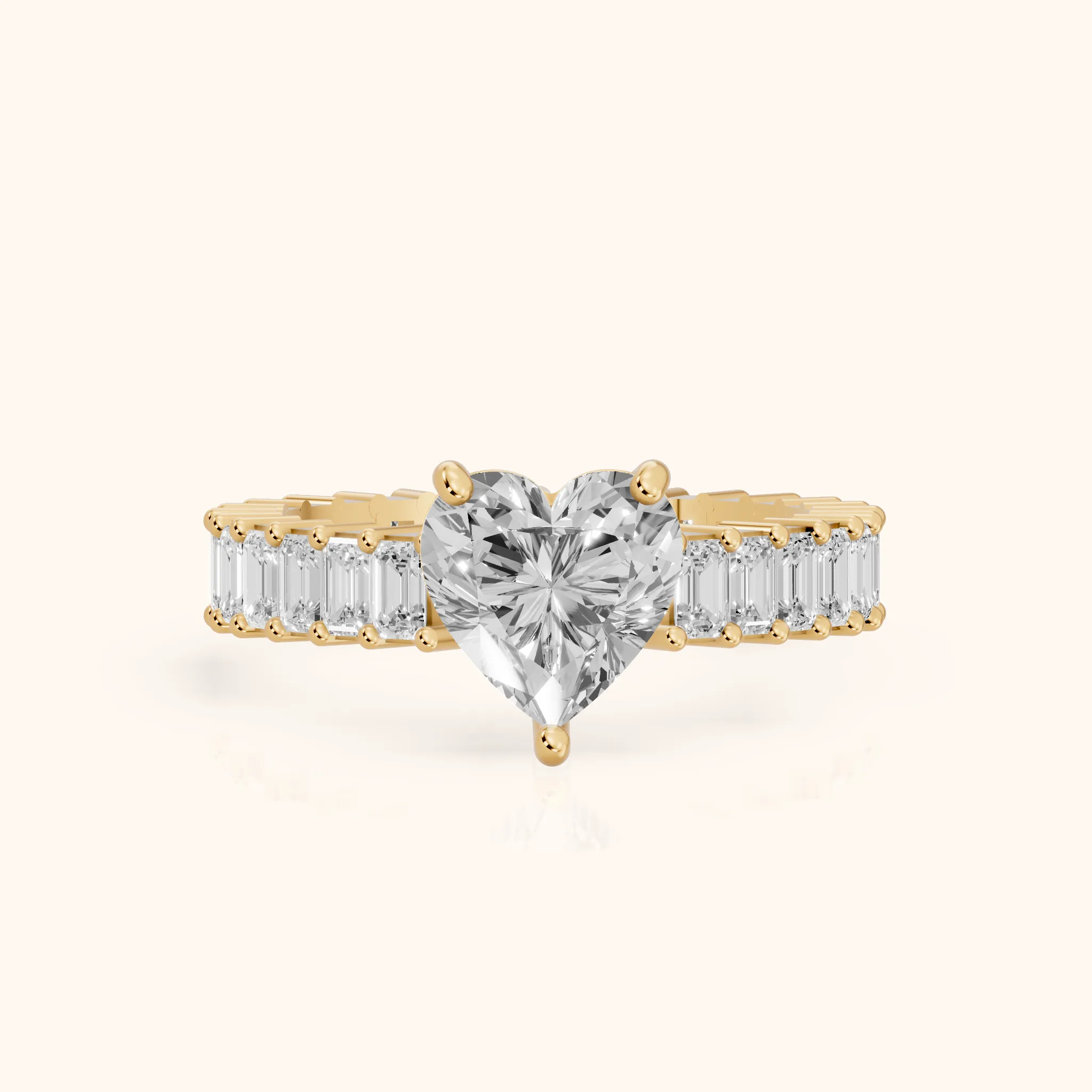 Mallory Shared Prong Heart Diamond Engagement Ring in Yellow Gold — view 1