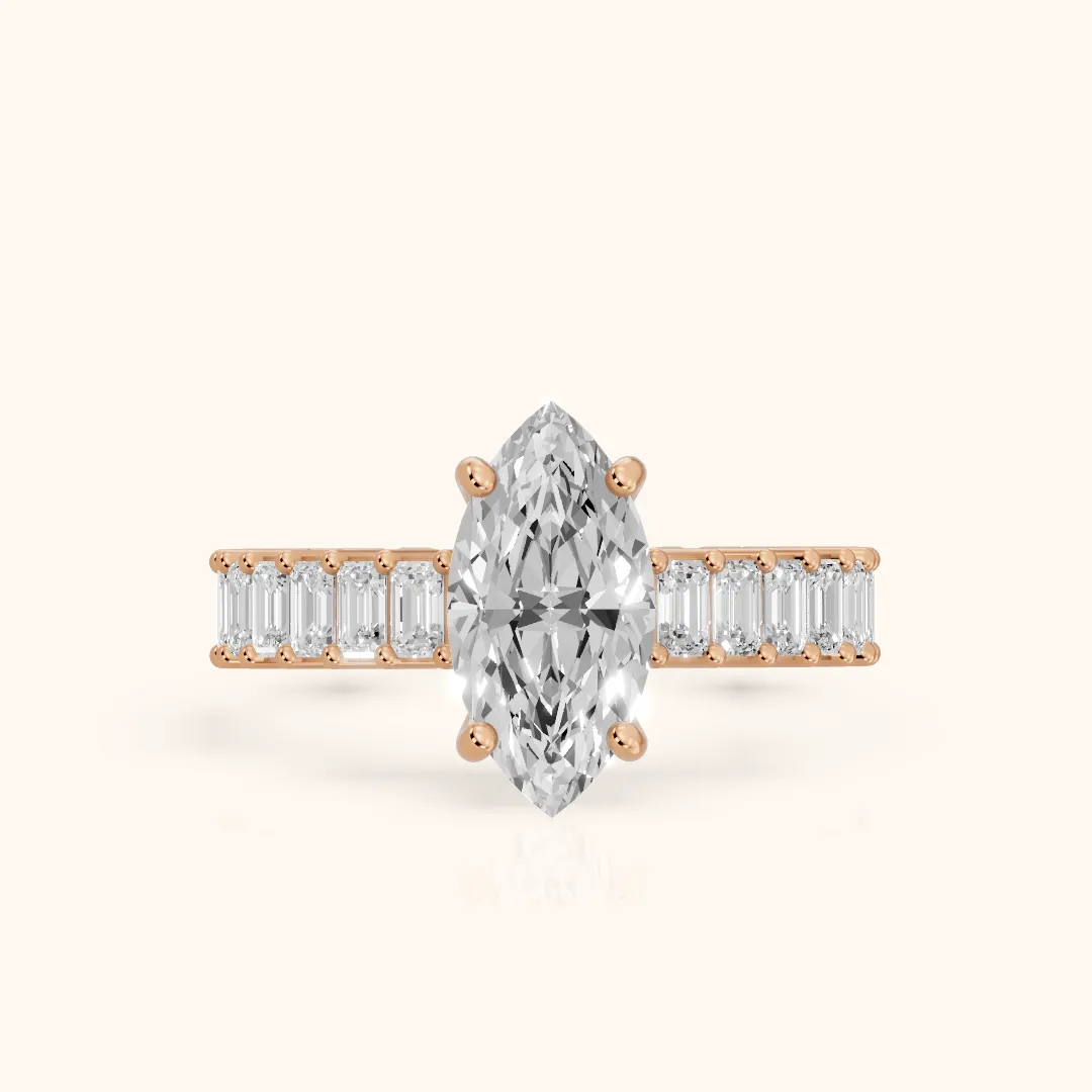 Mallory Shared Prong Marquise Diamond Engagement Ring in Rose Gold — view 2
