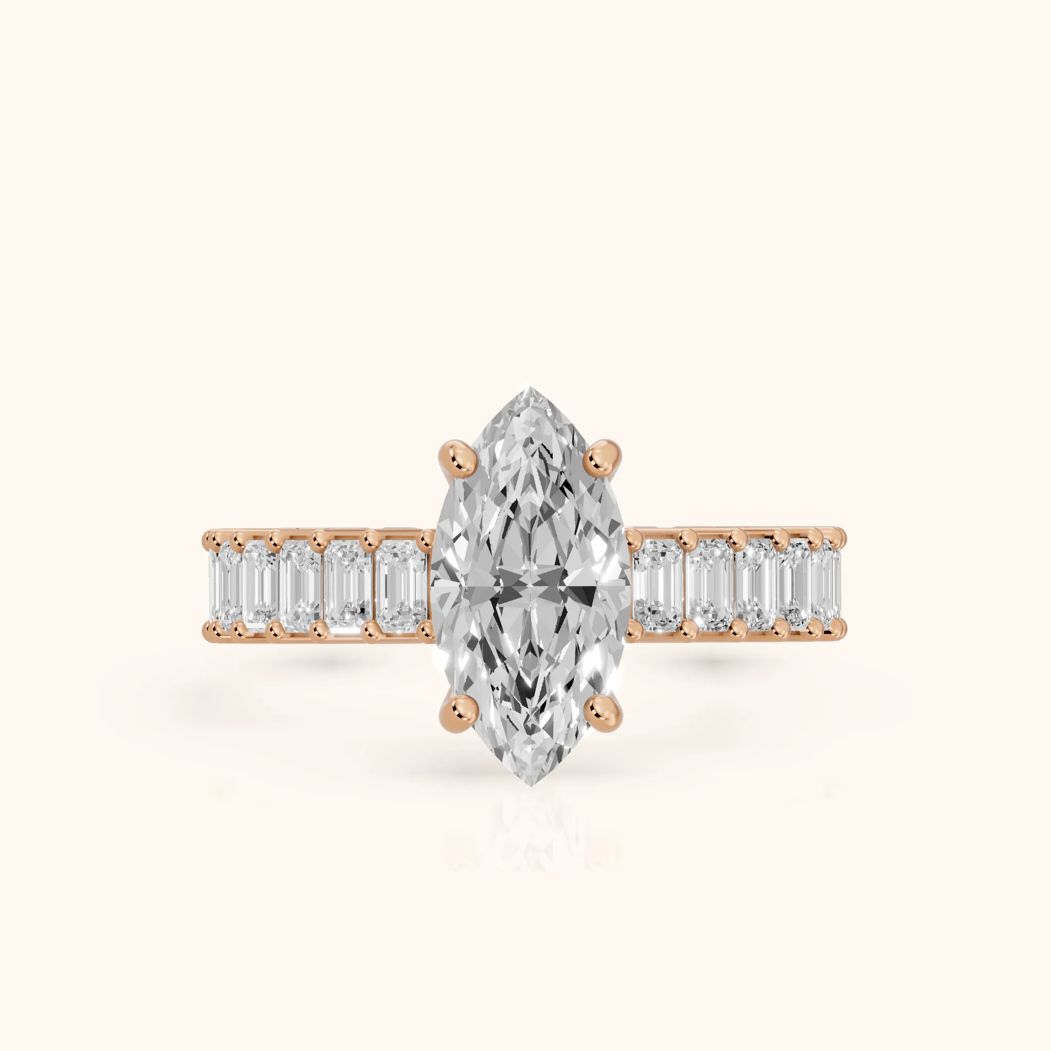 Mallory Shared Prong Marquise Diamond Engagement Ring in Rose Gold — view 1