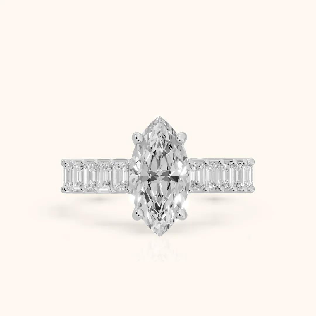 Mallory Shared Prong Marquise Diamond Engagement Ring in Silver — view 2