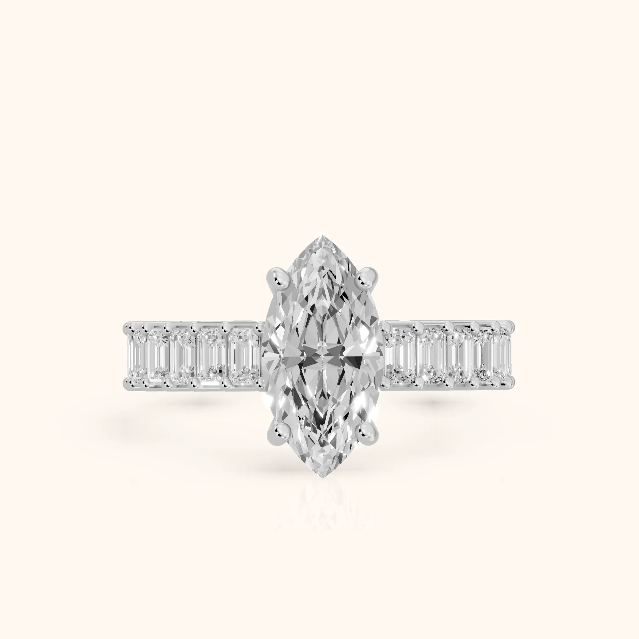 Mallory Shared Prong Marquise Diamond Engagement Ring in Silver — view 1