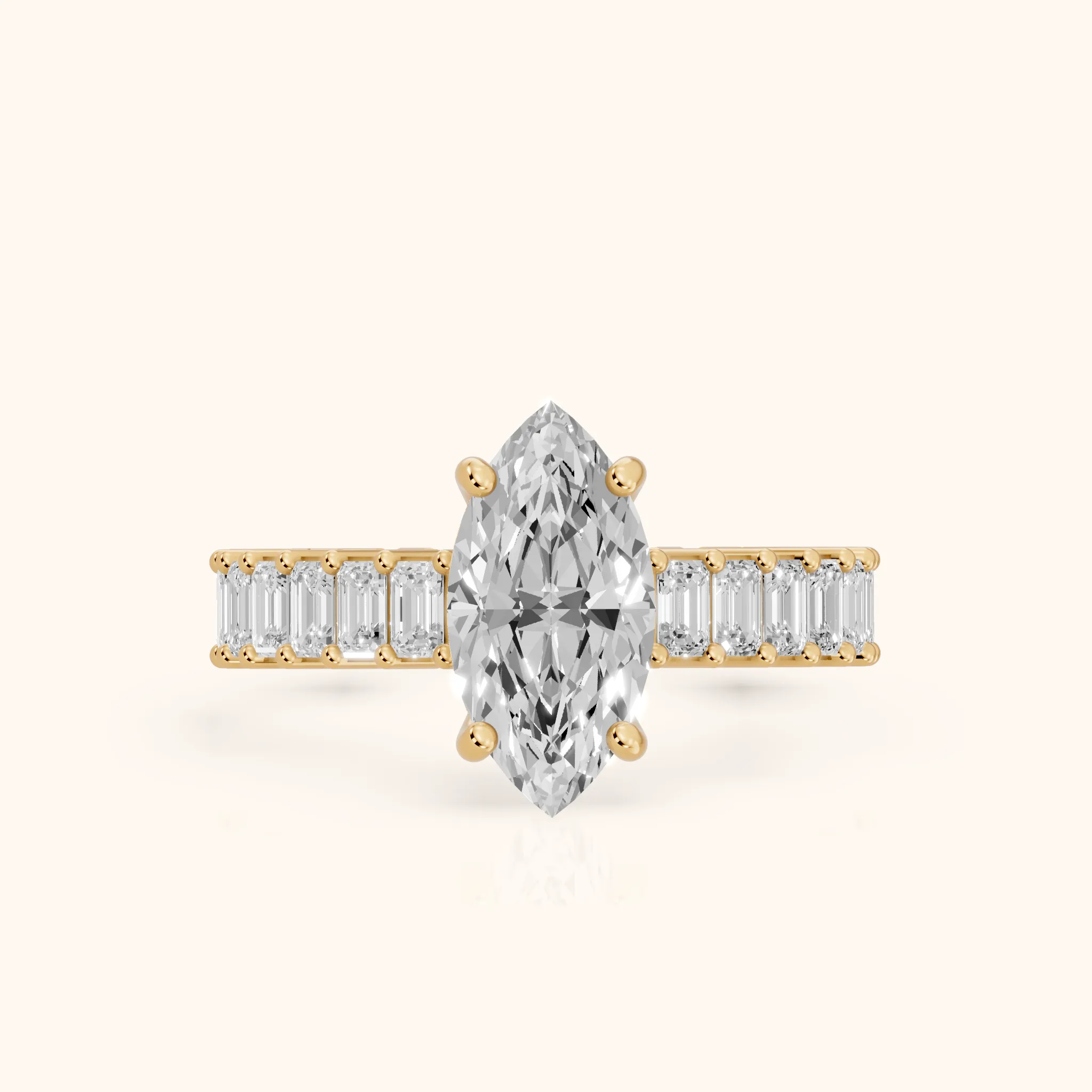 Mallory Shared Prong Marquise Diamond Engagement Ring in Yellow Gold — view 1