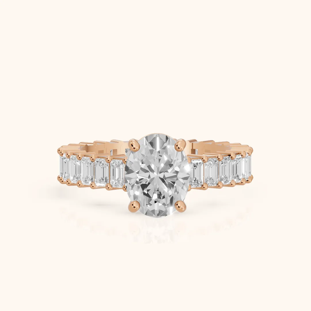 Mallory Shared Prong Oval Diamond Engagement Ring in Rose Gold — view 2
