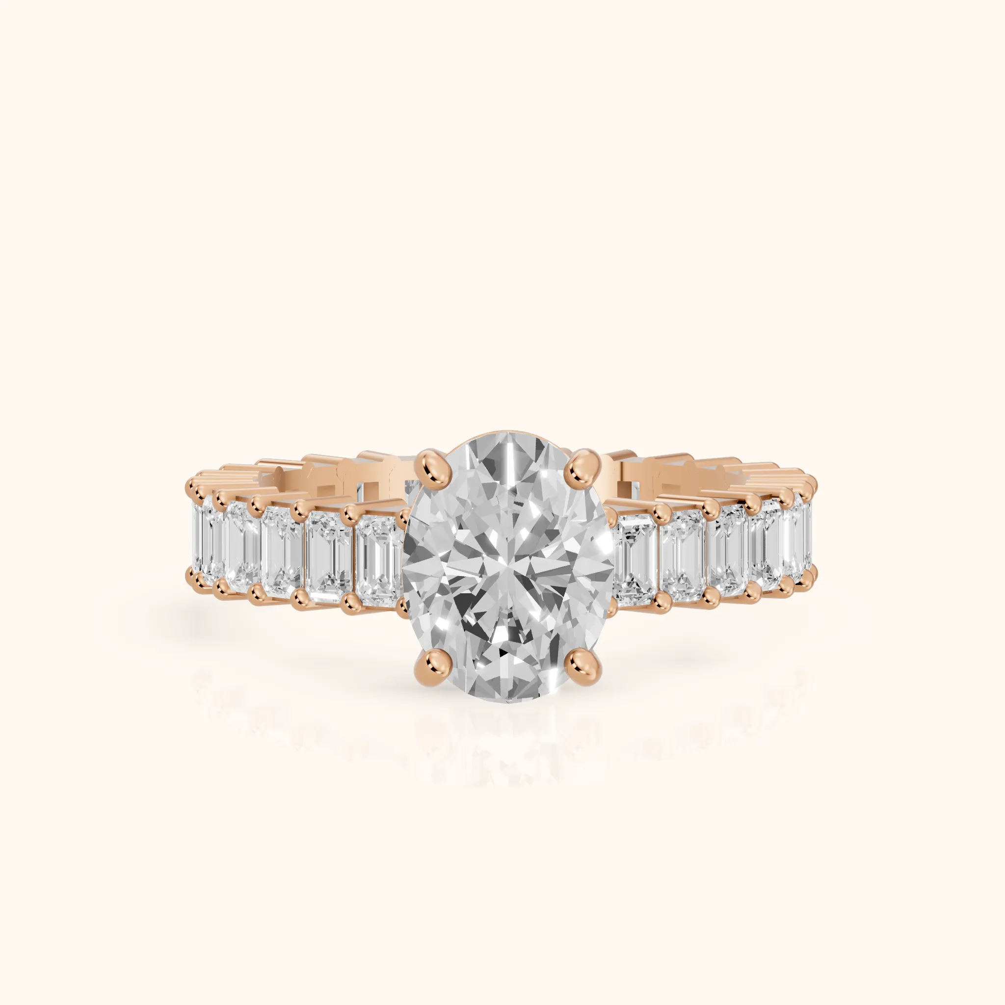 Mallory Shared Prong Oval Diamond Engagement Ring in Rose Gold — view 1