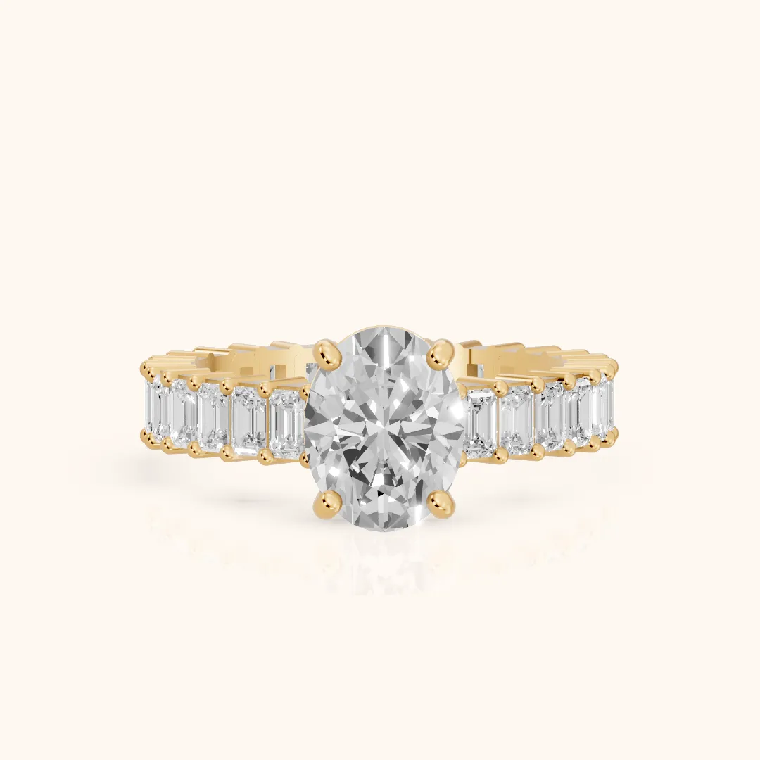 Mallory Shared Prong Oval Diamond Engagement Ring in Yellow Gold — view 2