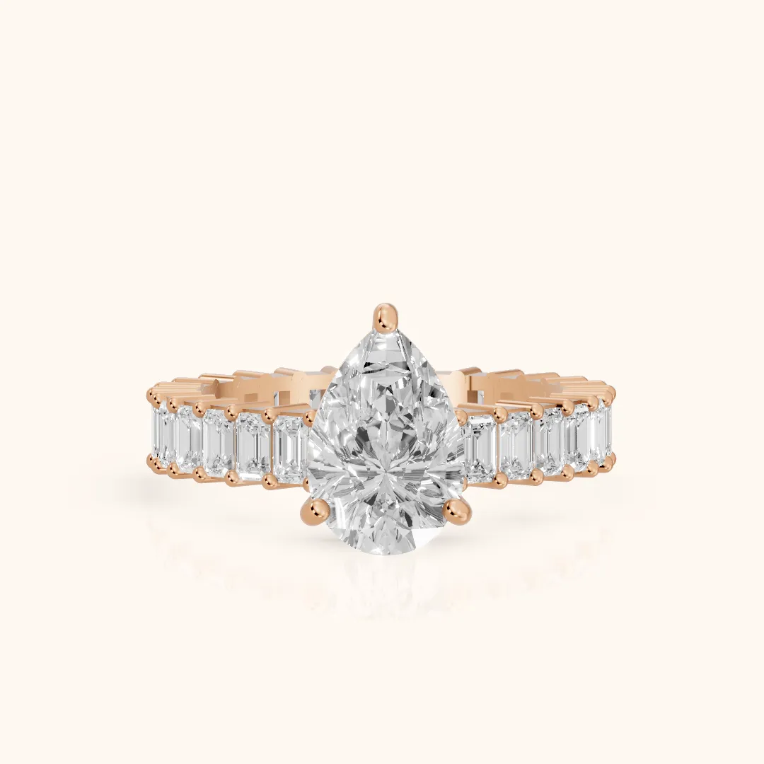 Mallory Shared Prong Pear Diamond Engagement Ring in Rose Gold — view 2