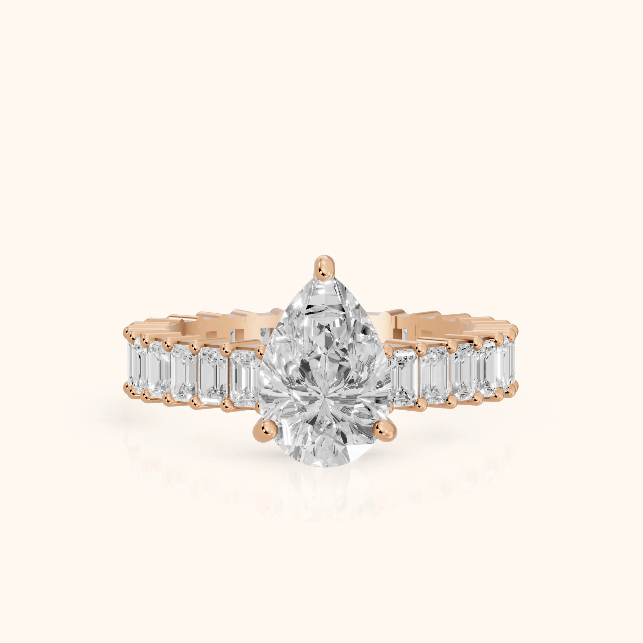 Mallory Shared Prong Pear Diamond Engagement Ring in Rose Gold — view 1