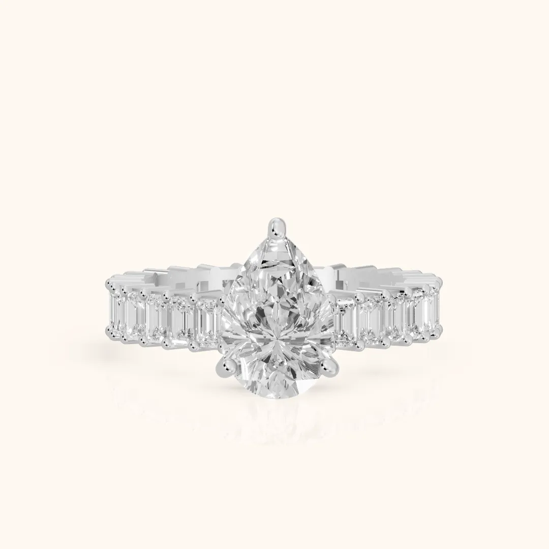 Mallory Shared Prong Pear Diamond Engagement Ring in Silver — view 2