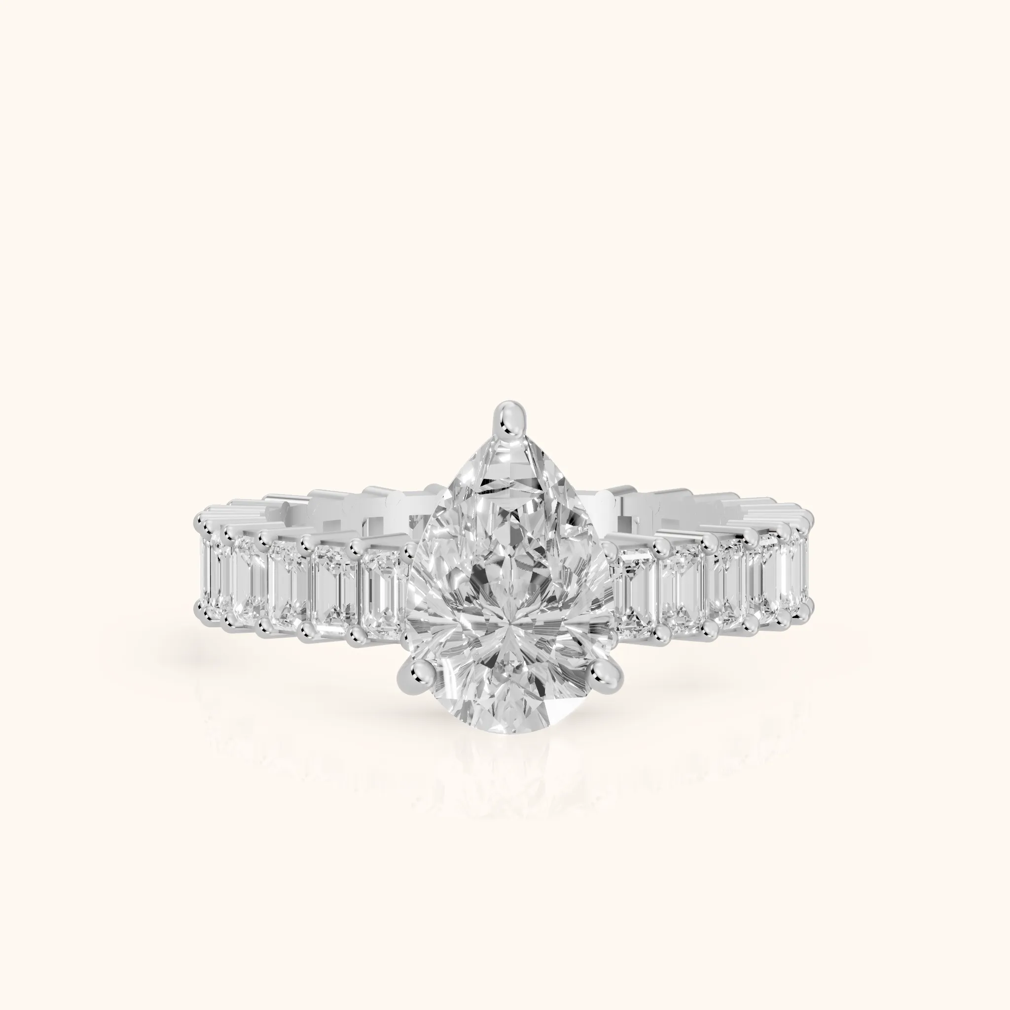 Mallory Shared Prong Pear Diamond Engagement Ring in Silver — view 1