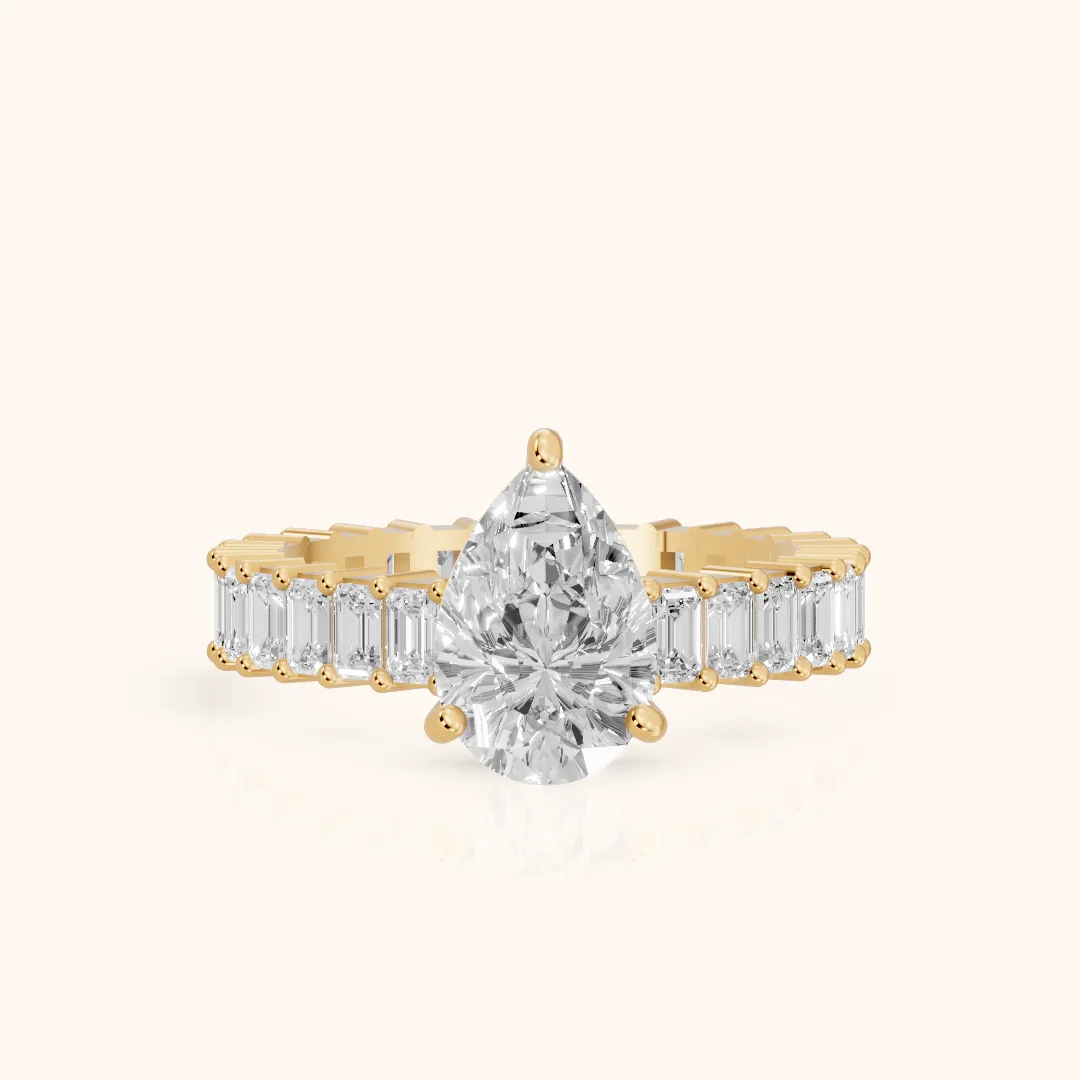 Mallory Shared Prong Pear Diamond Engagement Ring in Yellow Gold — view 2