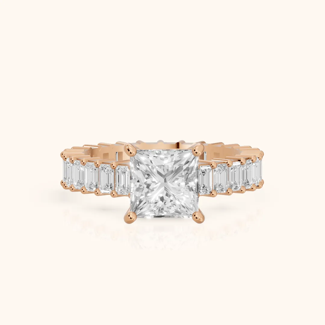 Mallory Shared Prong Princess Diamond Engagement Ring in Rose Gold — view 2