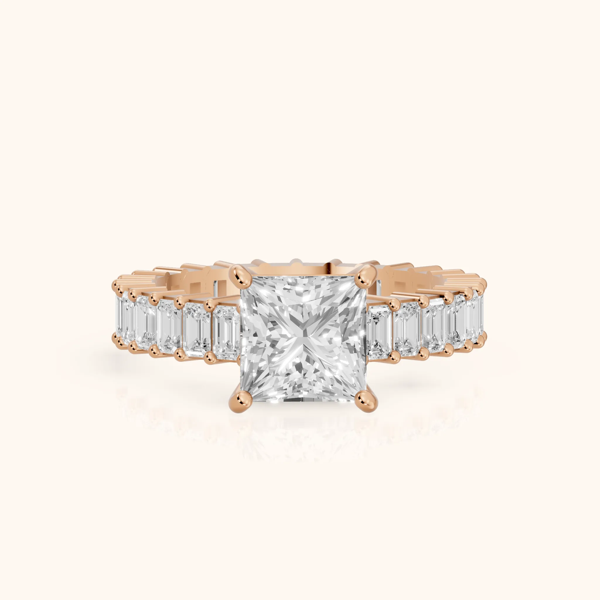 Mallory Shared Prong Princess Diamond Engagement Ring in Rose Gold — view 1