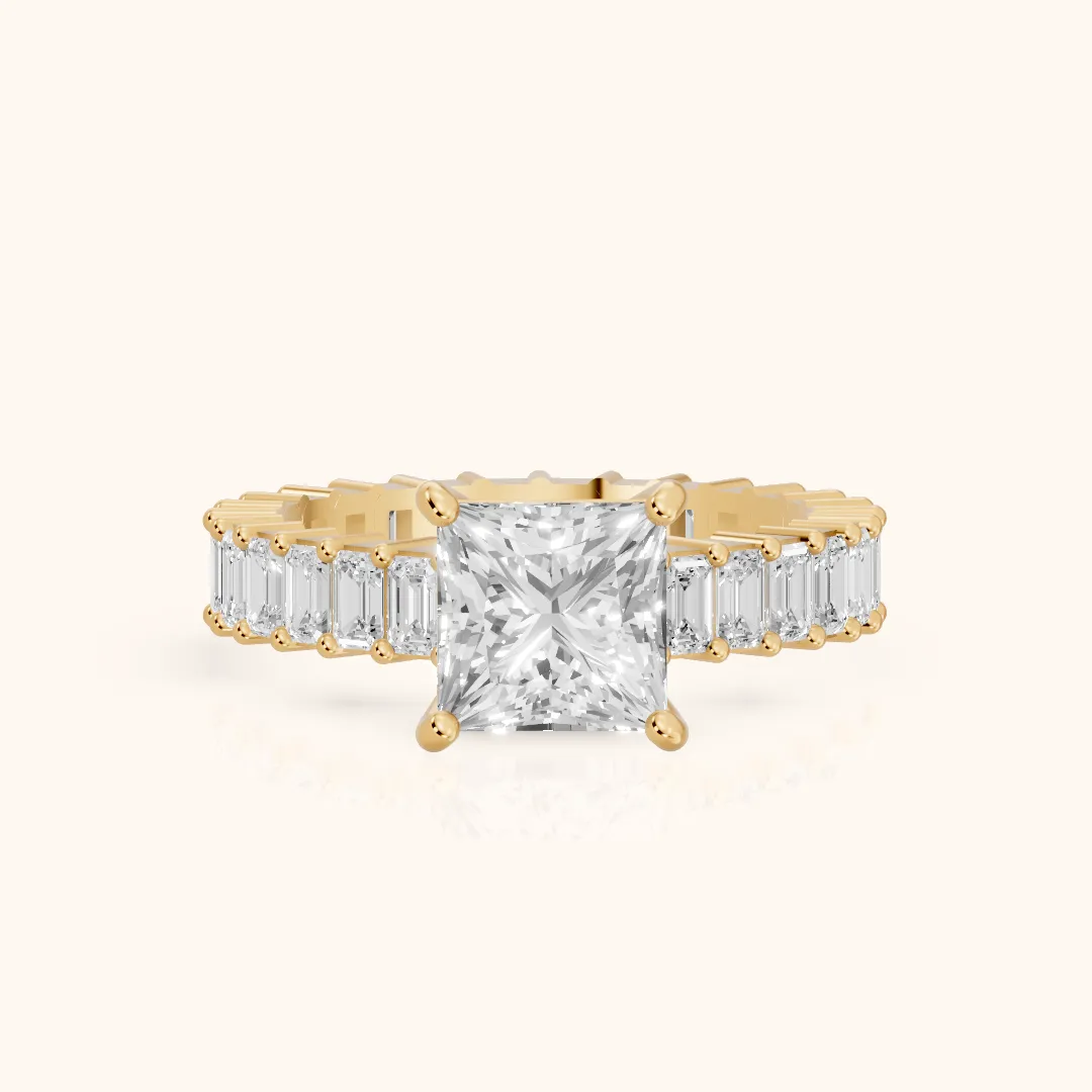 Mallory Shared Prong Princess Diamond Engagement Ring in Yellow Gold — view 2