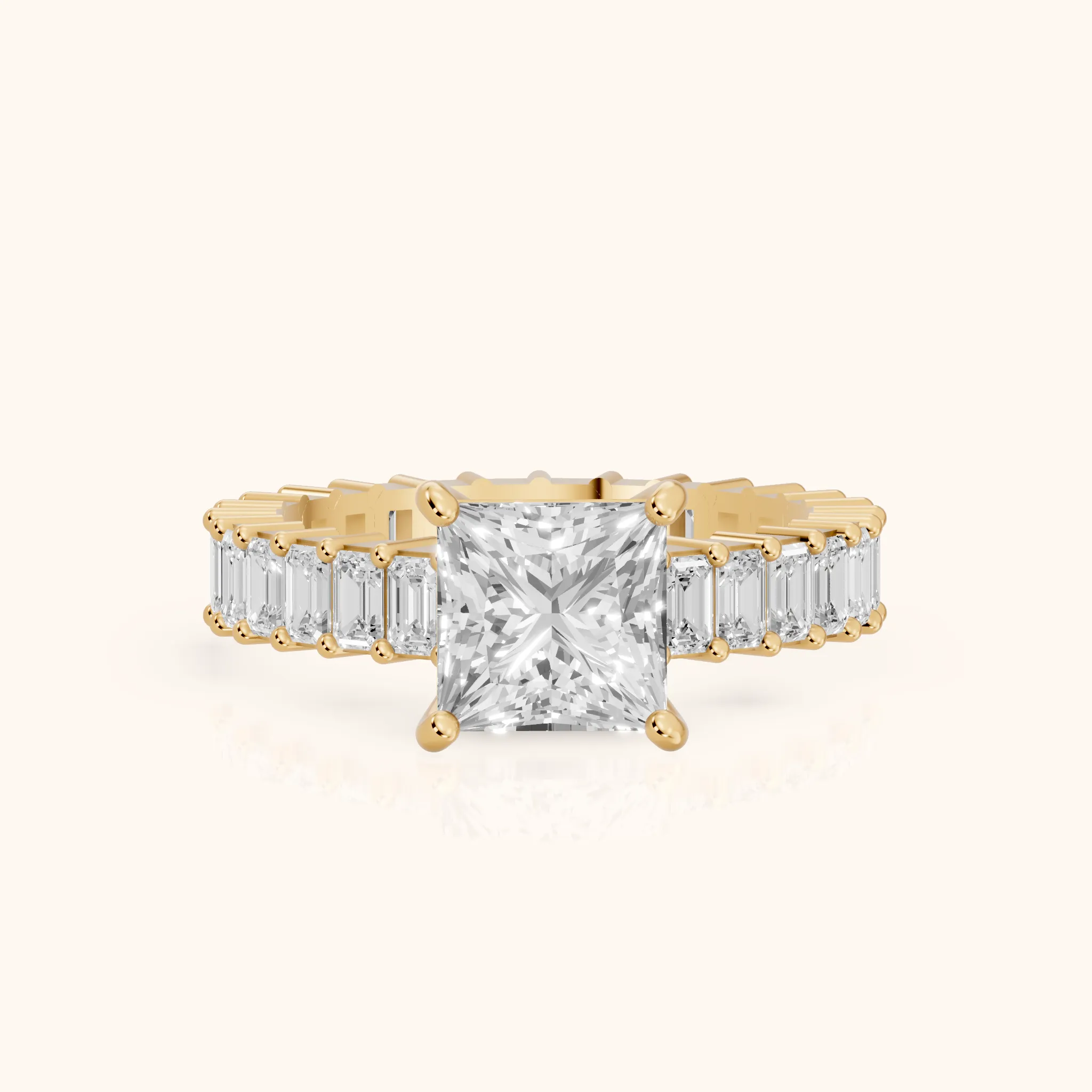 Mallory Shared Prong Princess Diamond Engagement Ring in Yellow Gold — view 1