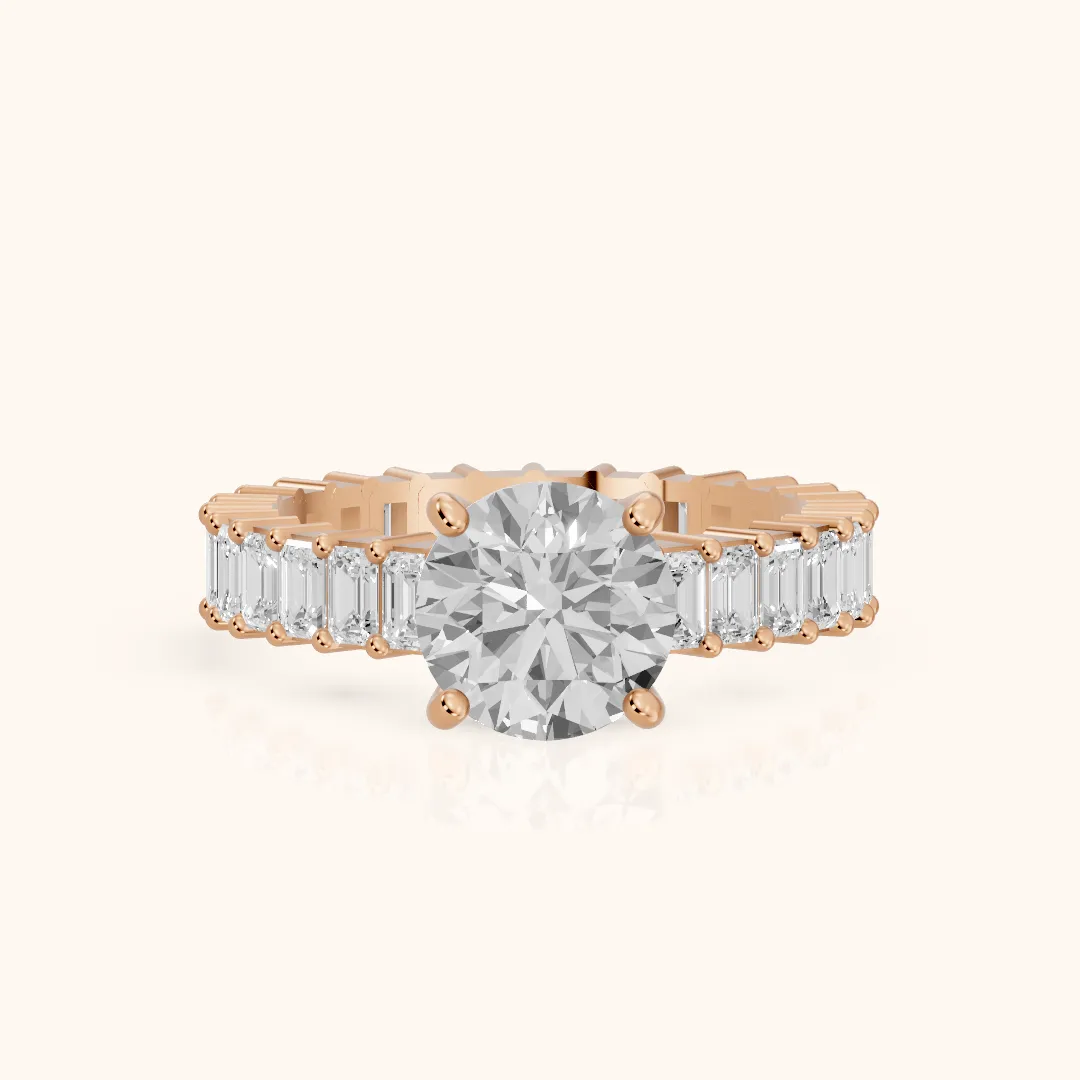 Mallory Shared Prong Round Diamond Engagement Ring in Rose Gold — view 2