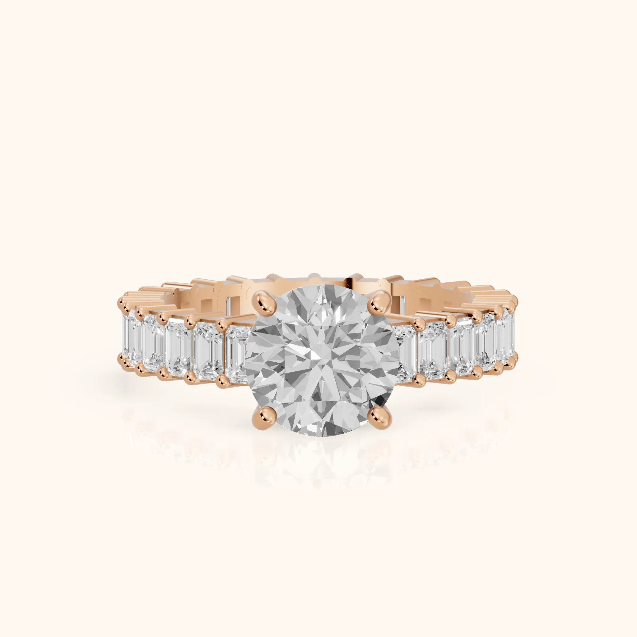 Mallory Shared Prong Round Diamond Engagement Ring in Rose Gold — view 1